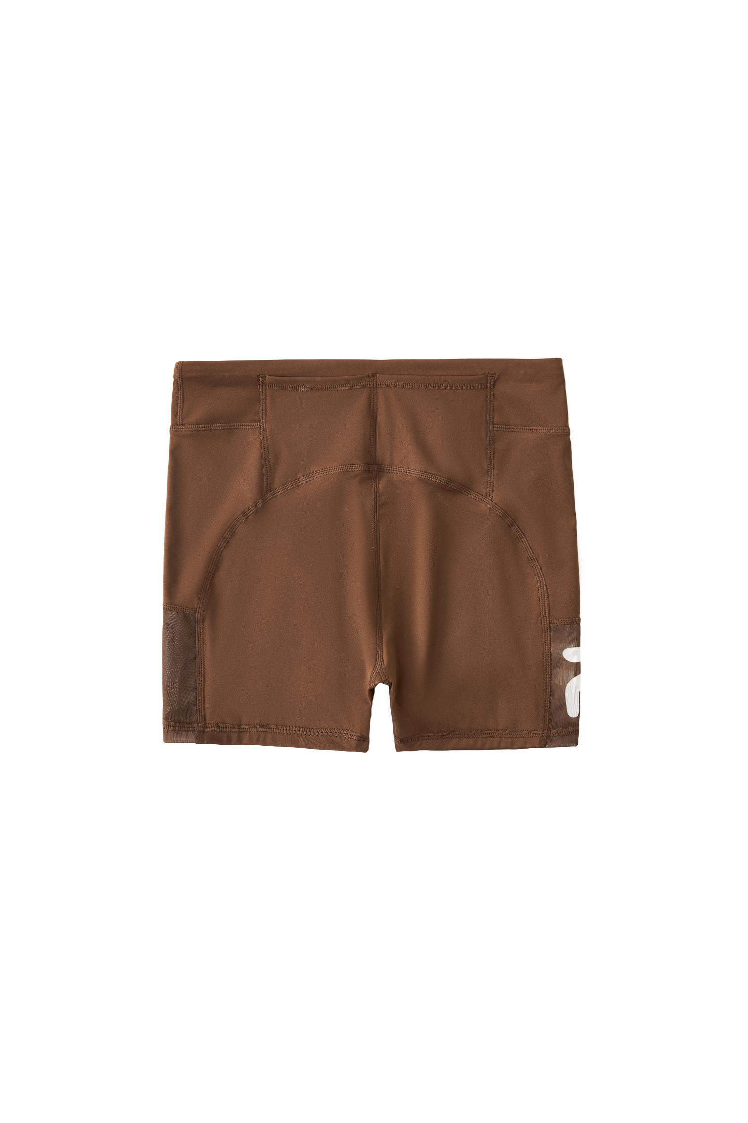 the back of Ramsports Serve Zip Fitted Shorts in brown over a white background