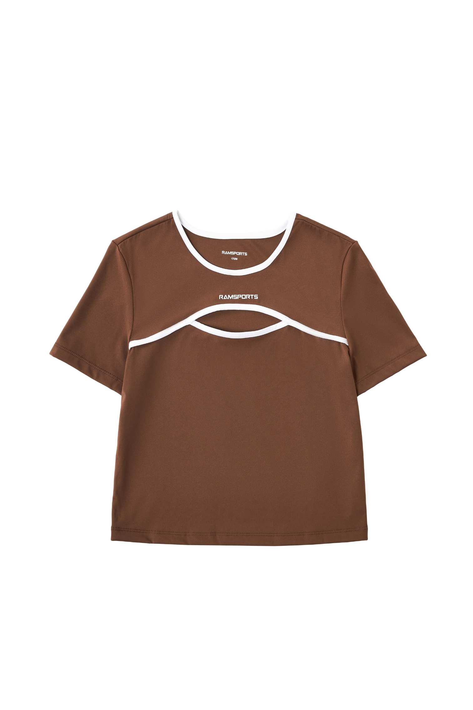 brown Ramsports ArcBand Crew Tee in white background