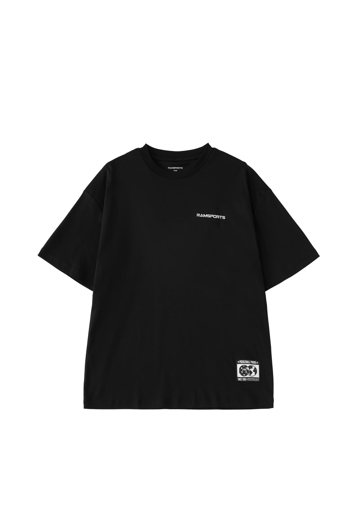 black Ramsports Blueprint Back Graphic tee over a white background