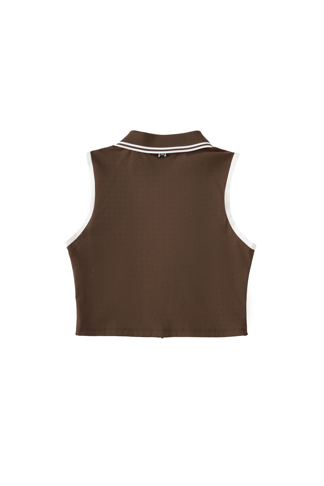 Back view of Ramsports serve zip crop polo in brown