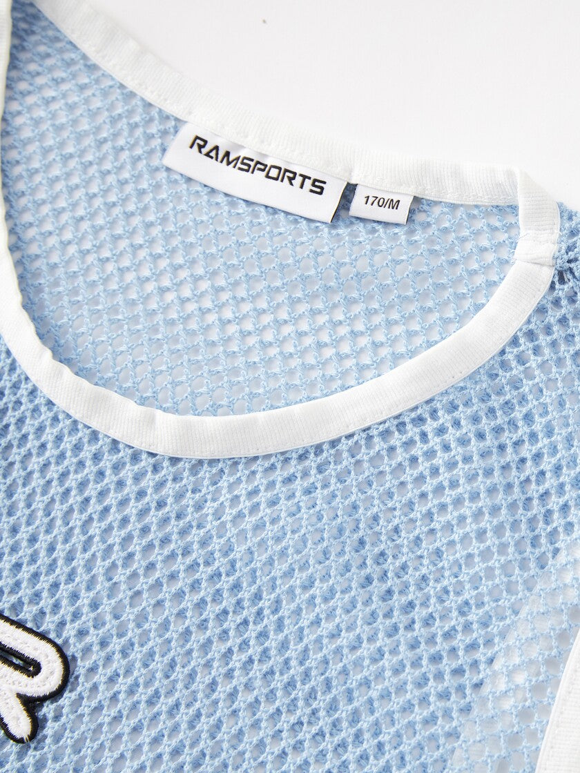 Closer side view of Ramsports Court Flow Scoop Tank in blue