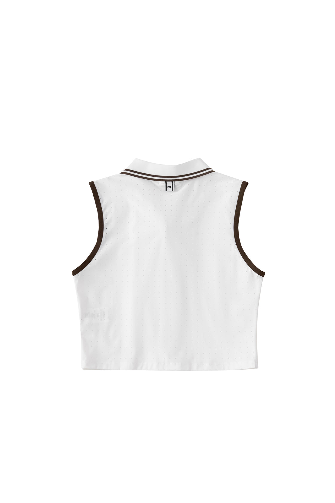 Back view of Ramsports serve zip crop polo in white