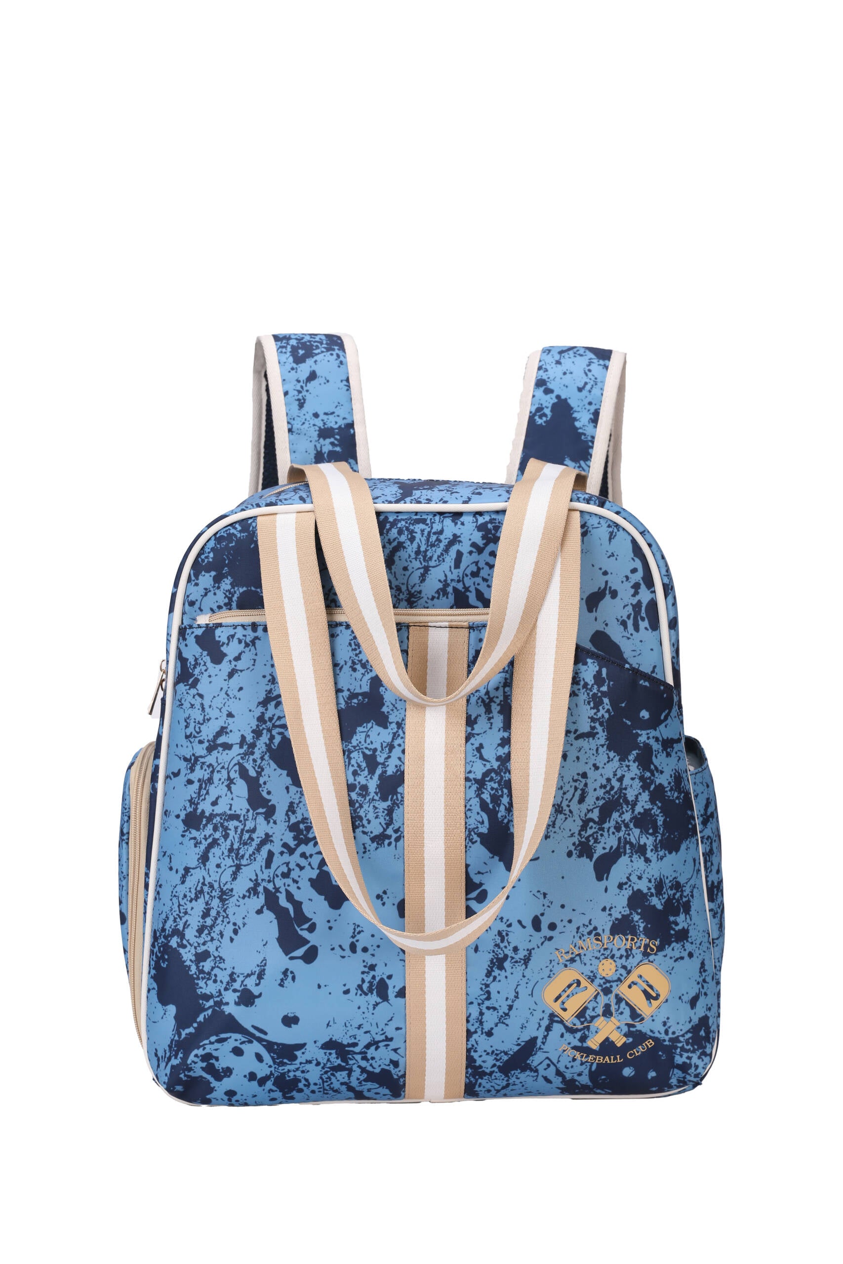 Ramsports Blue Court Luxe Tot bag with strap down in a natural position, displayed against a white background
