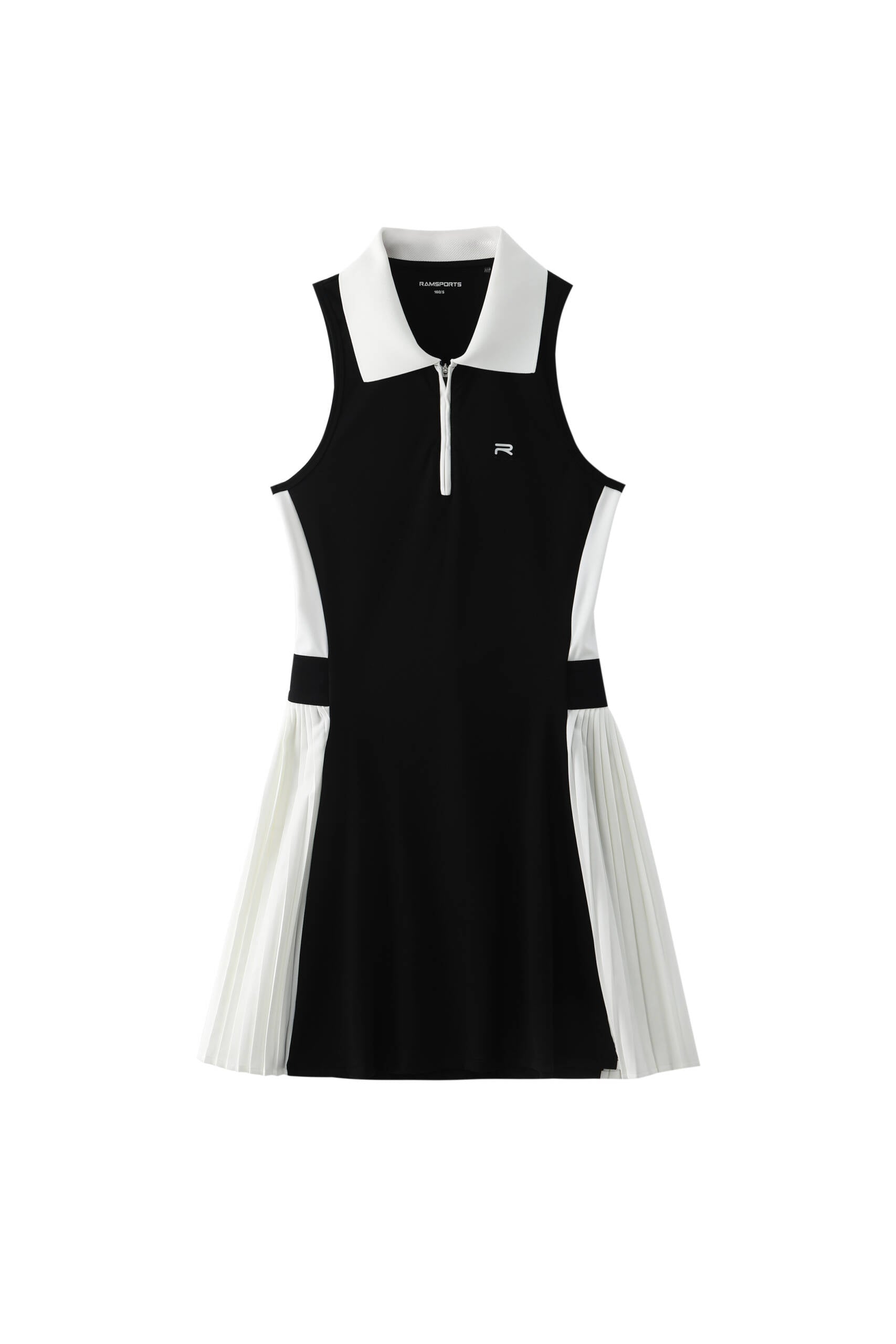 Black Ramsports FlexTek Court Dress with white accents, displayed against a white background