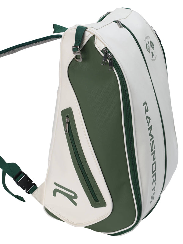 Side view of the LiteCarry Olive Trim Backpack displayed against a white background