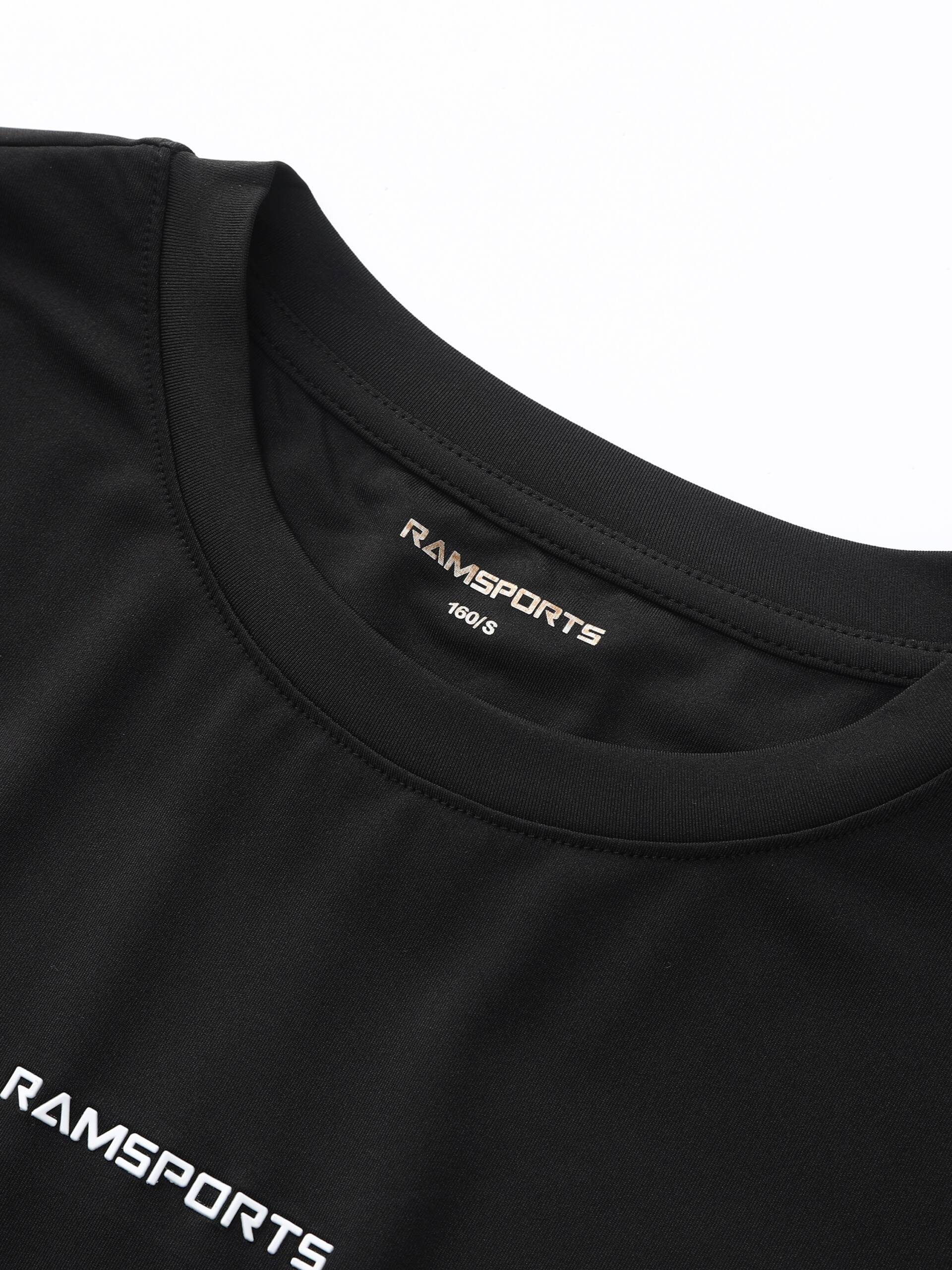 Zoomed-in image of the collar area on the Ramsports CoolDry Long-Sleeves Tee, focusing on the white Ramsports logo design