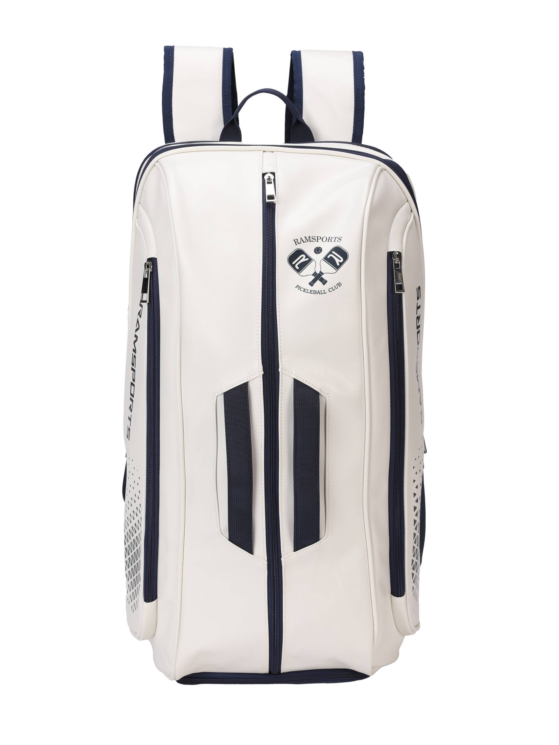 Ramsports LiteCarry Navy Trim Backpack with strap upright, displayed against a white background