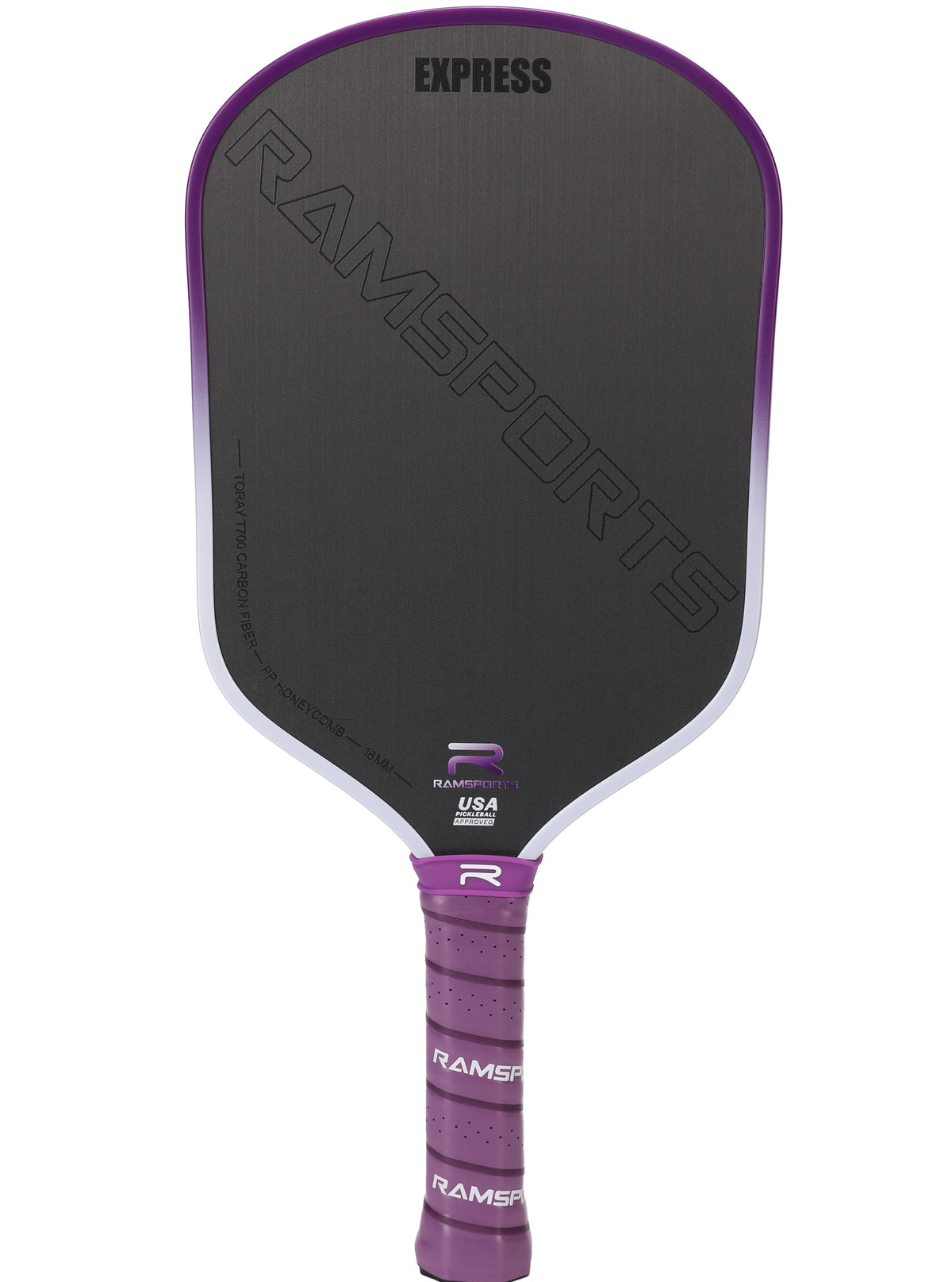 Ramsports Purple Express Pickleball Paddle shown in full against a white background